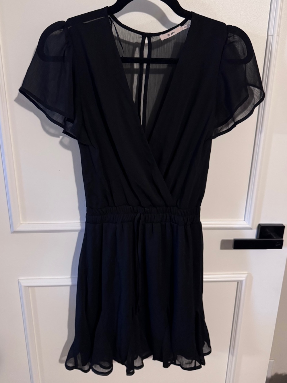 Miami Black V-Neck Mini Dress with Flutter Sleeves